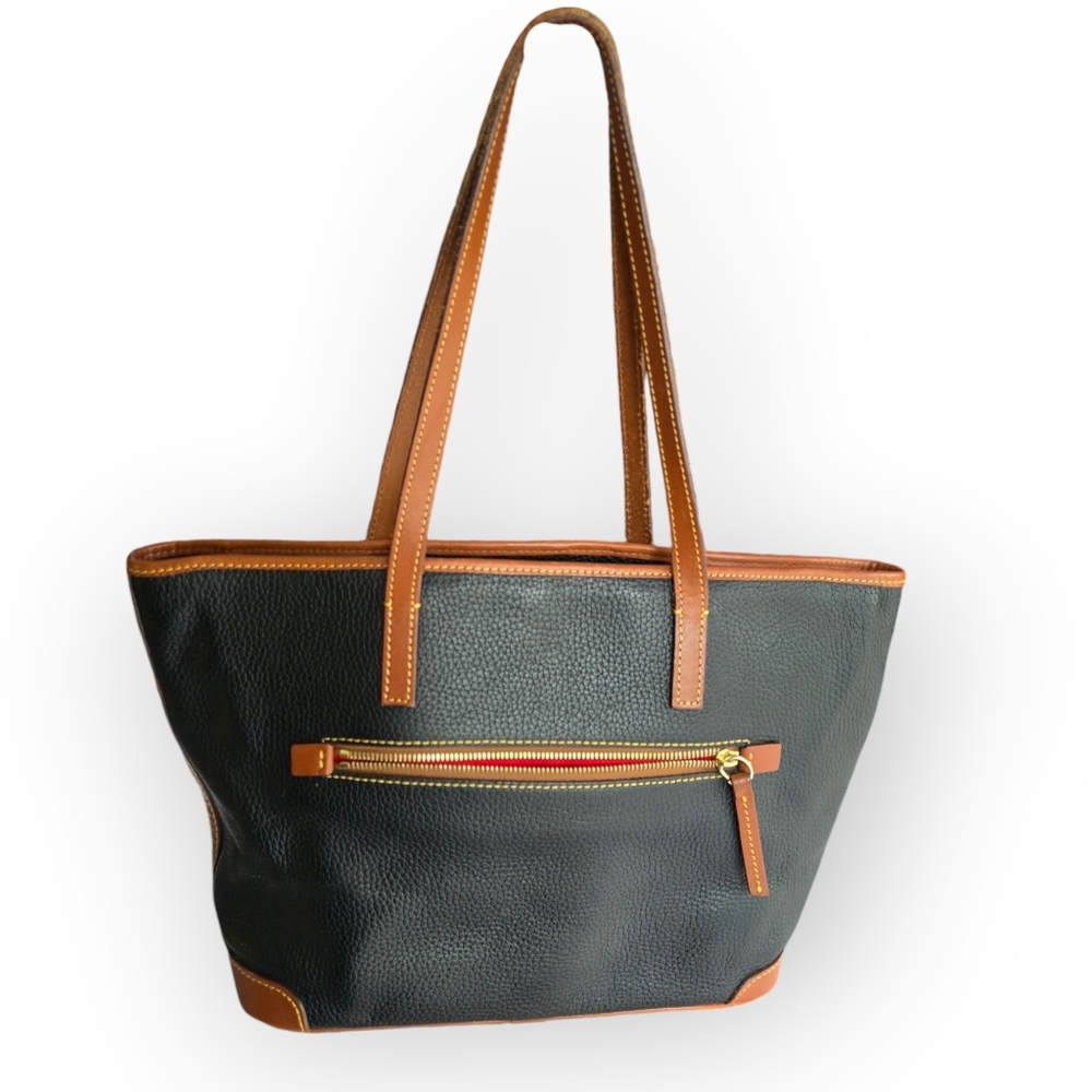 DOONEY & BOURKE BLACK PEBBLE LEATHER BLACK AND TAN CHARLESTON SHOPPER - Picture 2 of 8